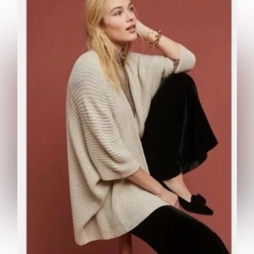 Anthropologie Akemi + Kin Draped Open Front Short Sleeved Cream Beige Cardigan